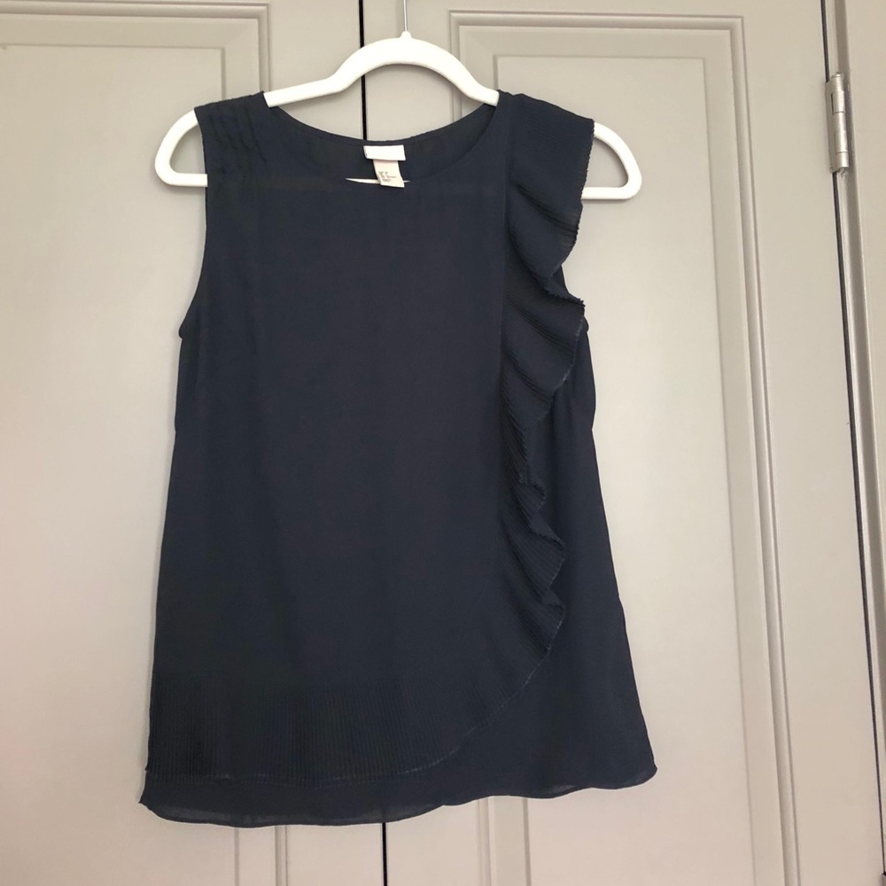 H&M Navy Ruffle Top